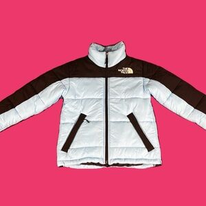The North Face white and black puffer jacket